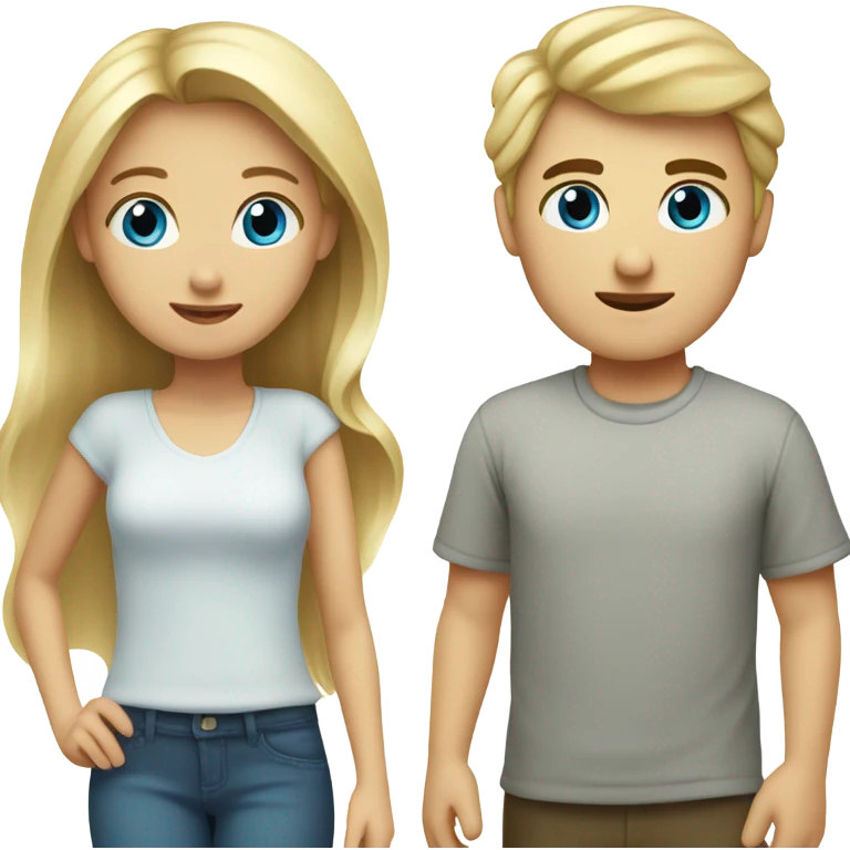 A blonde haired girl with her boyfriend who was dark colored hair. They both have blue eyes  emoji