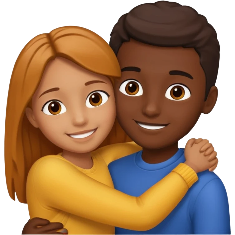 carmel girl and tall darkskin boy hugging  emoji