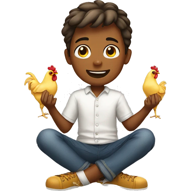 boy showing chicken emoji
