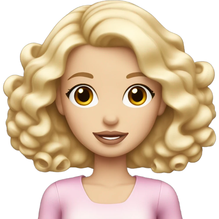 Blonde, pale Barbie with brown eyes, shiny curls, holding a stack of books emoji