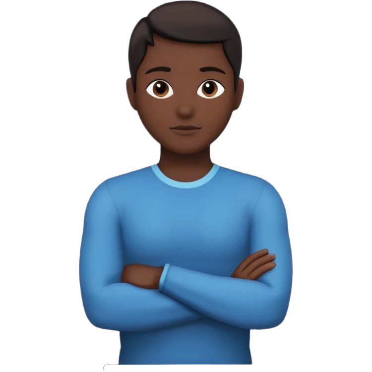 Minimalist human silhouette, upper body only, arms crossed, no facial features, solid dark shape, flat icon style, centered, transparent background emoji