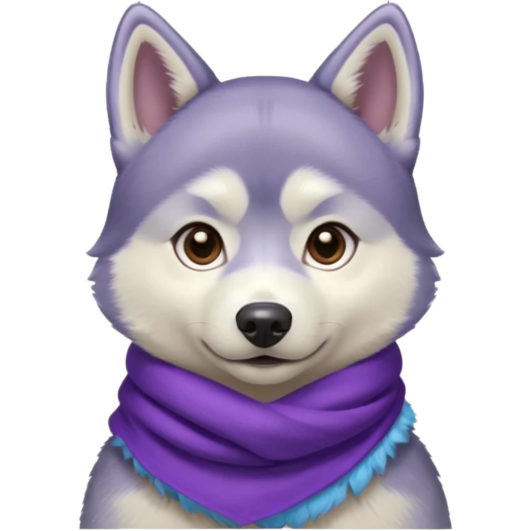 a husky with a purple scarf with a blue shirt emoji