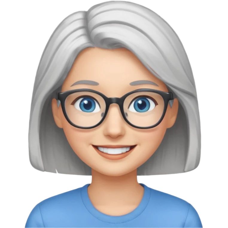 Grey haired emoji with blue eyes and glasses female young emoji
