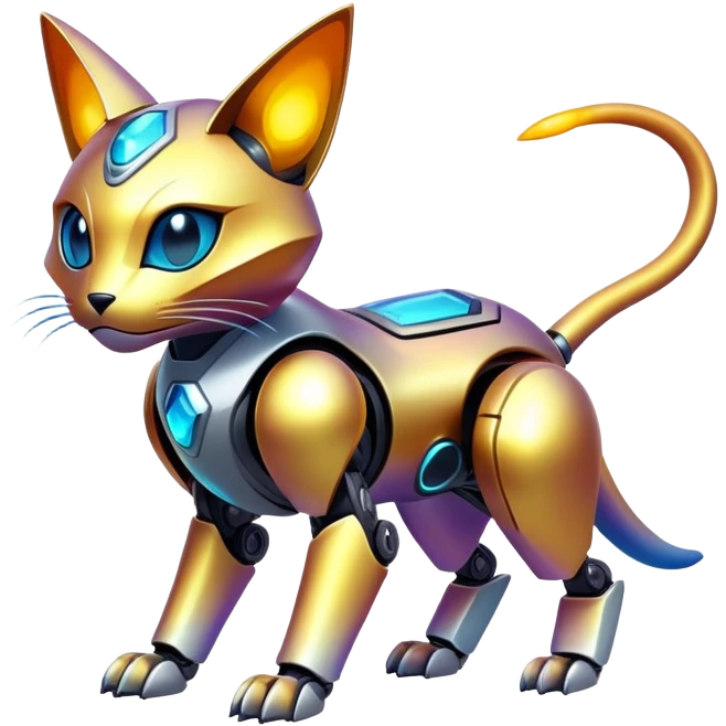  exotic nebula-gradient iridescent cyber-Protogen-Fakémon-Pokémon-Vernid-robot-feline-creature emoji