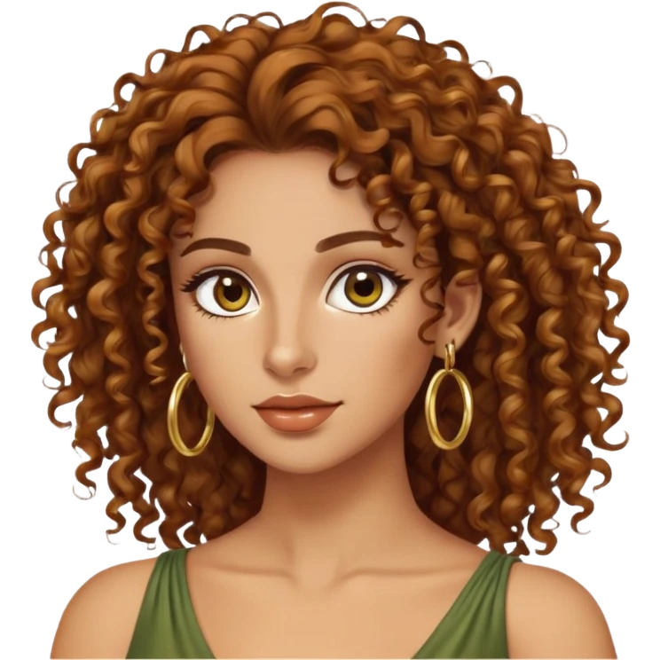Attractive Greek woman with long curly amber-brown hair and gold hoop earrings emoji