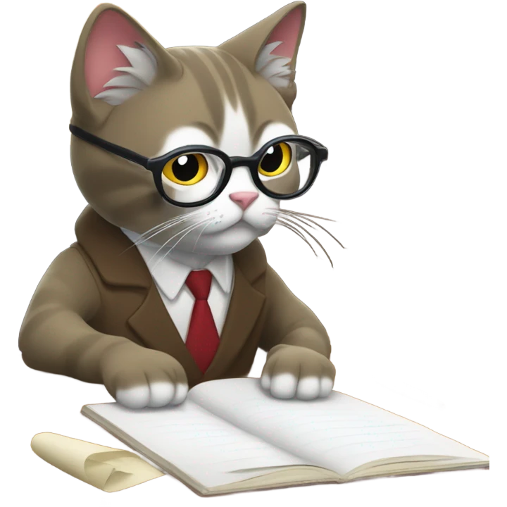 À cat wearing glasses and working hard on her homeworks emoji
