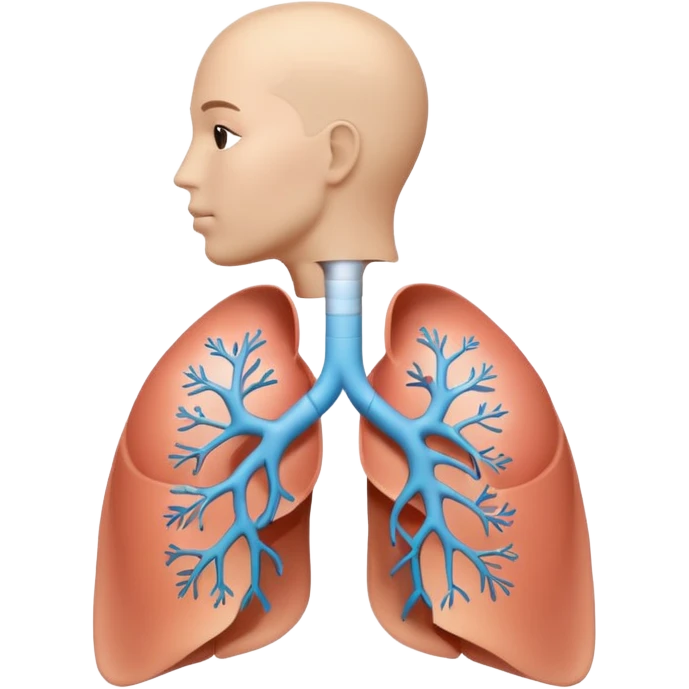 A 3D cartoon medical diagram showing lungs and airways inside a human silhouette, realistic Memoji-style. emoji