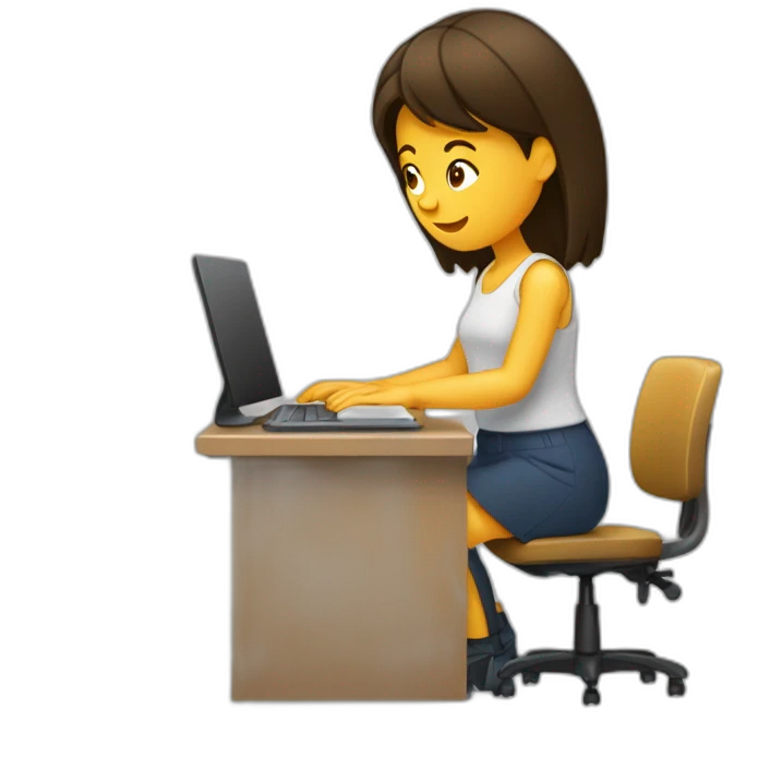 Fille Brune derrière son ordinateur emoji