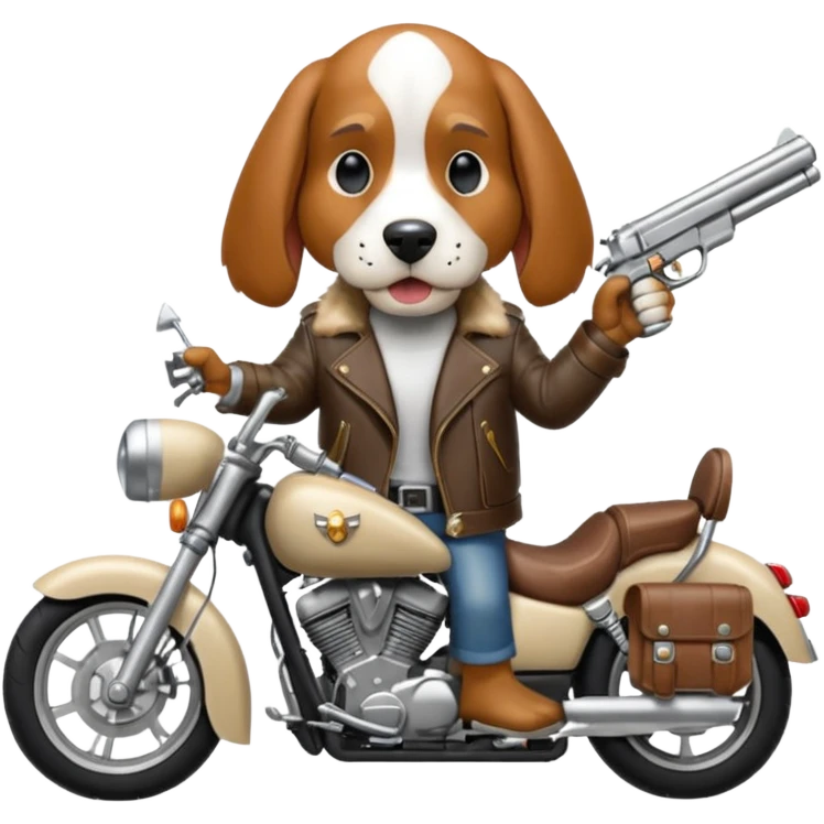 extremely angry bassett hound on a motorcycle with gun emoji