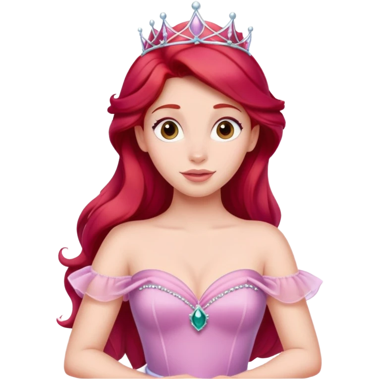 Disney human Ariel with red hair wearing a pink princess dress and tiara emoji