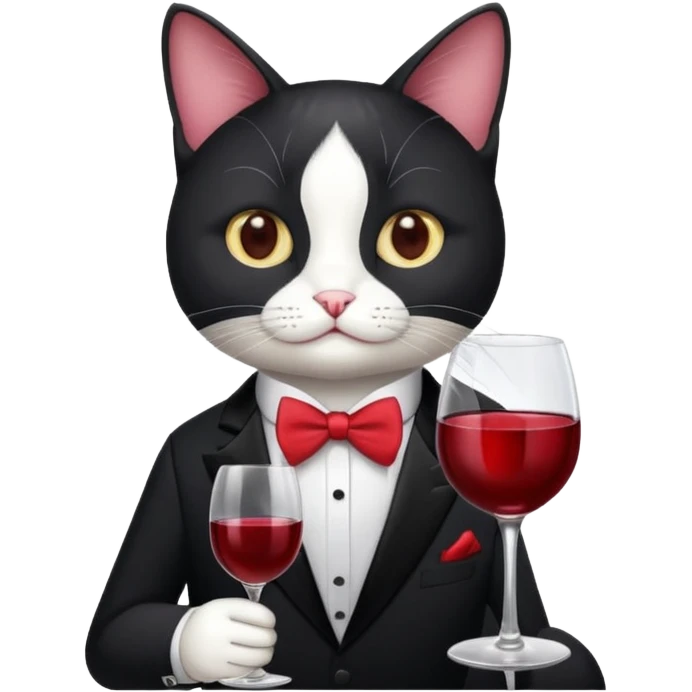 Tuxedo cat with a glass of wine emoji