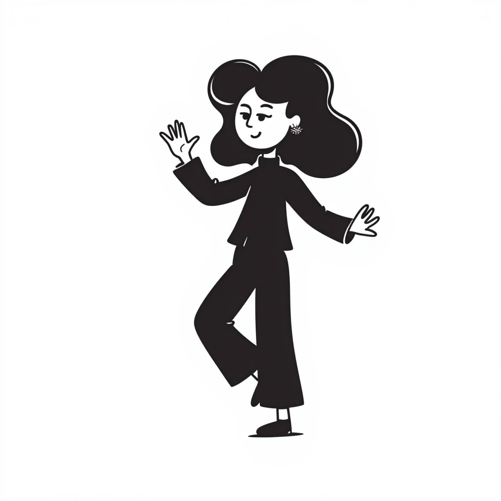 Blackpink Lisa as a hand-drawn black outline doodle, minimal details, dancing emoji
