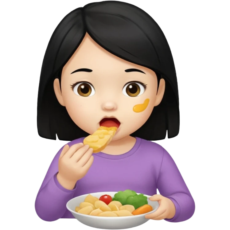 eating food well baby with black hair girl emoji