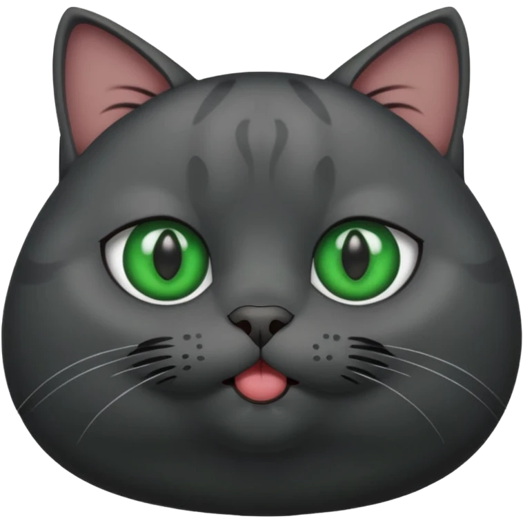 Fat dark gray cat with green eyes drooling emoji