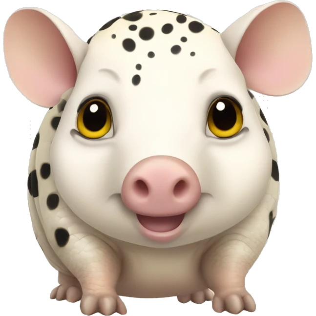 White chubby armadillo pig with yellow and black spots and cute flat face wide set tiny eyes emoji