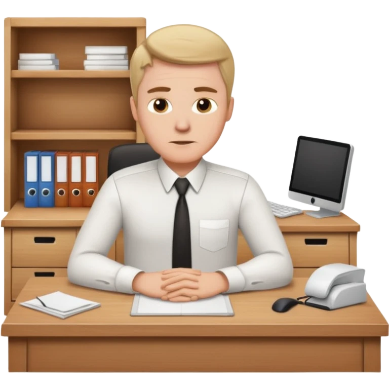 a white man, works in an office at the table emoji