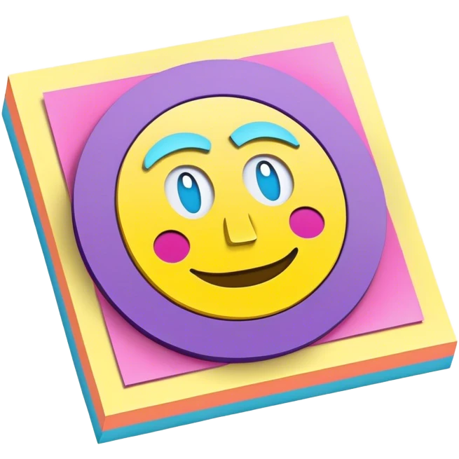 3D, psychedelic colored hippie style sticky note emoji