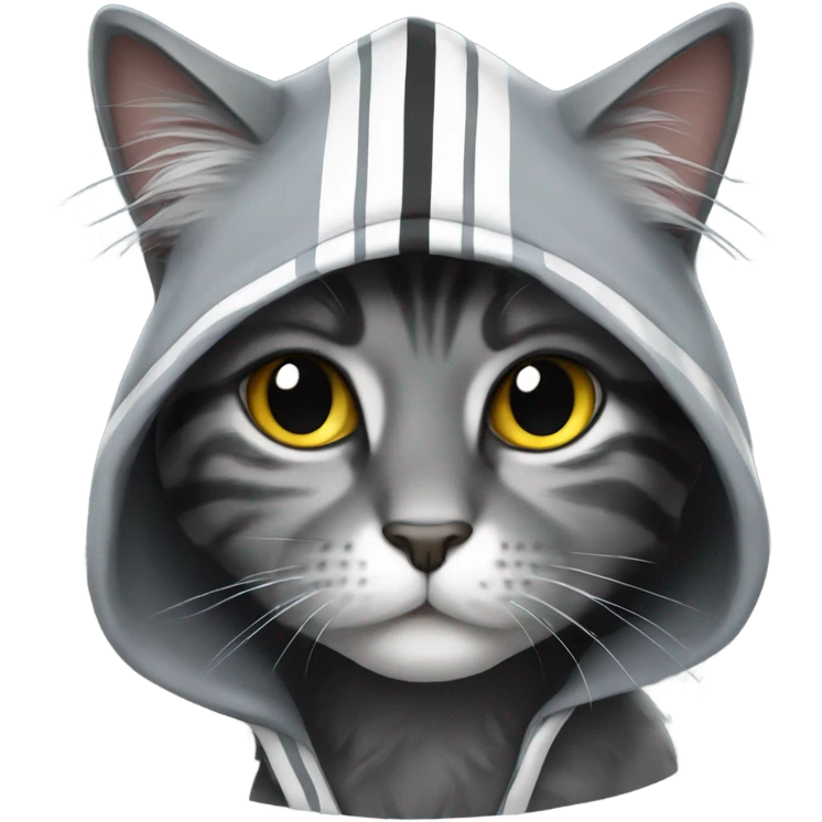 Gray and Black long hair stripe Cat wearing hoodie emoji