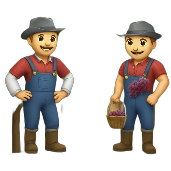 two winegrower males friends in france with grapes emoji