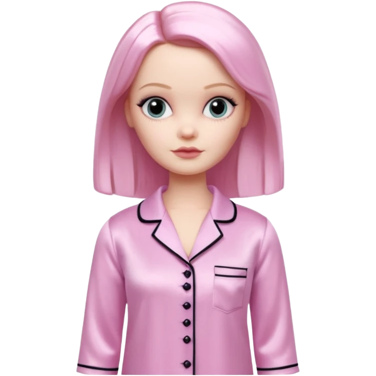 Wednesday Addams Barbie in a Light pink silk pyjamas set emoji