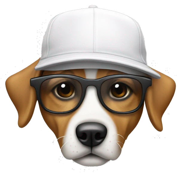 Crea un emoji de un perrito blanco con gafas de sol y gorra emoji