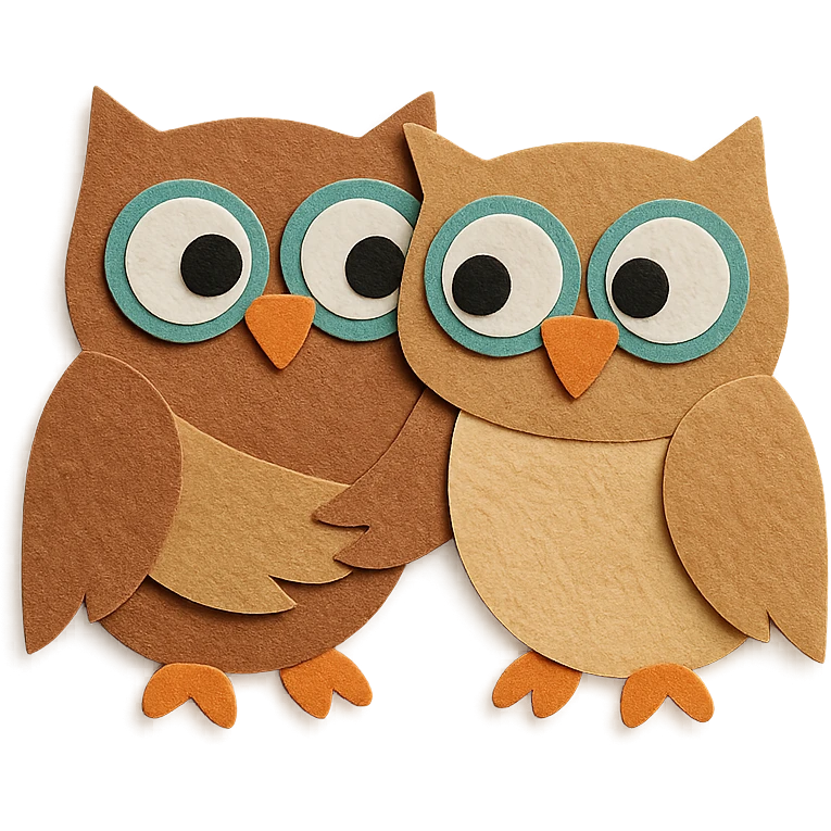 layered paper owls collaborating, teamwork emoji