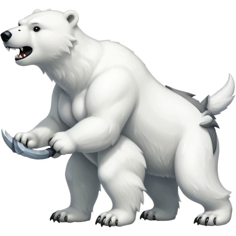 Polar bear with a wolf’s tail, thick neck fur, and short saber fangs emoji