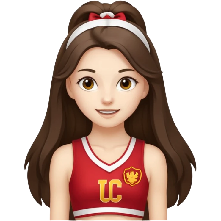 skinny white happy long haired brunette girl in a white USC cheerleader costume emoji