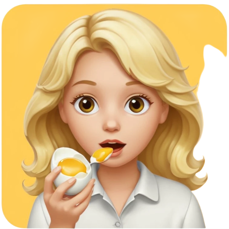 Girl with blonde wavy hair eating boiling egg emoji