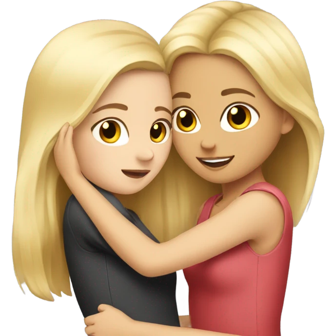Best friends blonde girl and brunette girl hugging  emoji