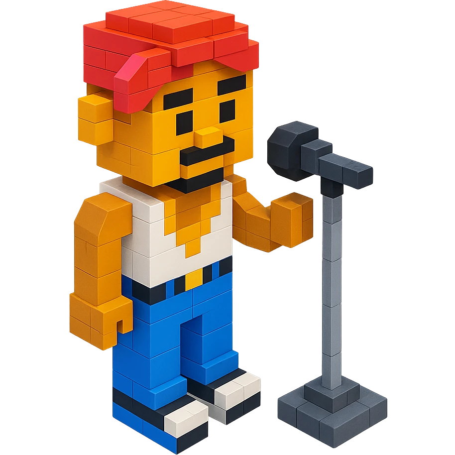 Lego version of 2Pac with a microphone stand emoji