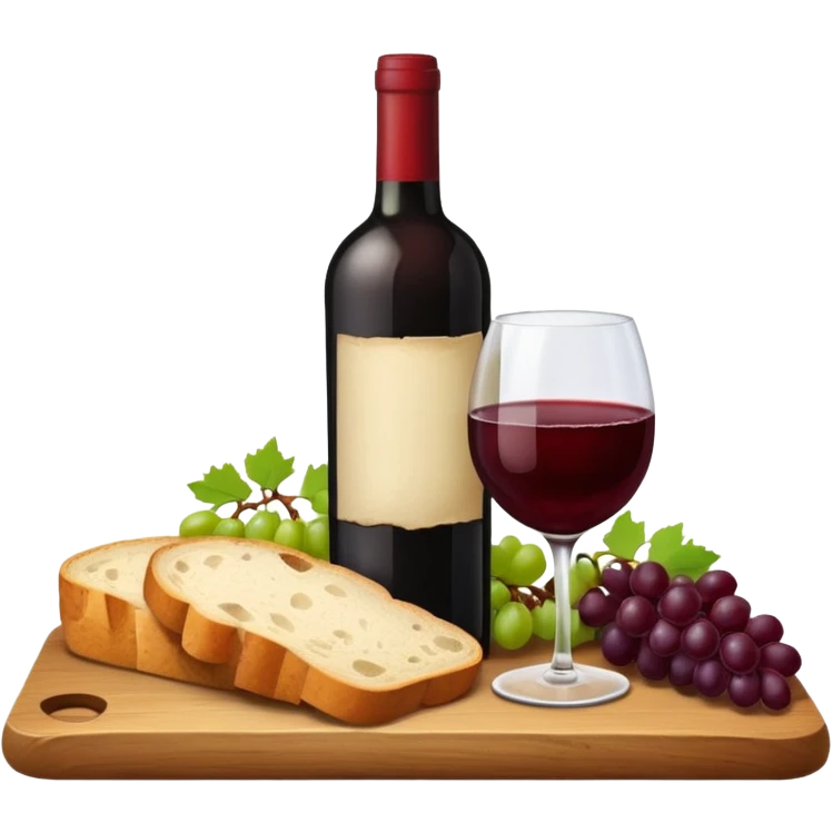 Make me some wine with bread and grapes, Do it on a board, so it looks elegant emoji