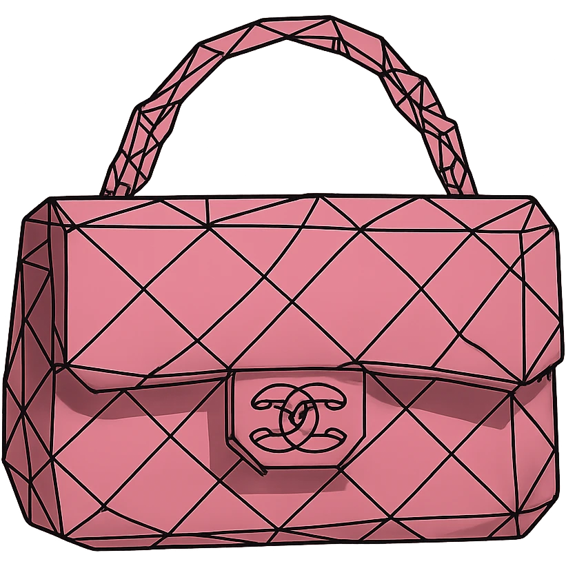 pink Chanel purse, low poly wireframe style, geometric and outlined emoji