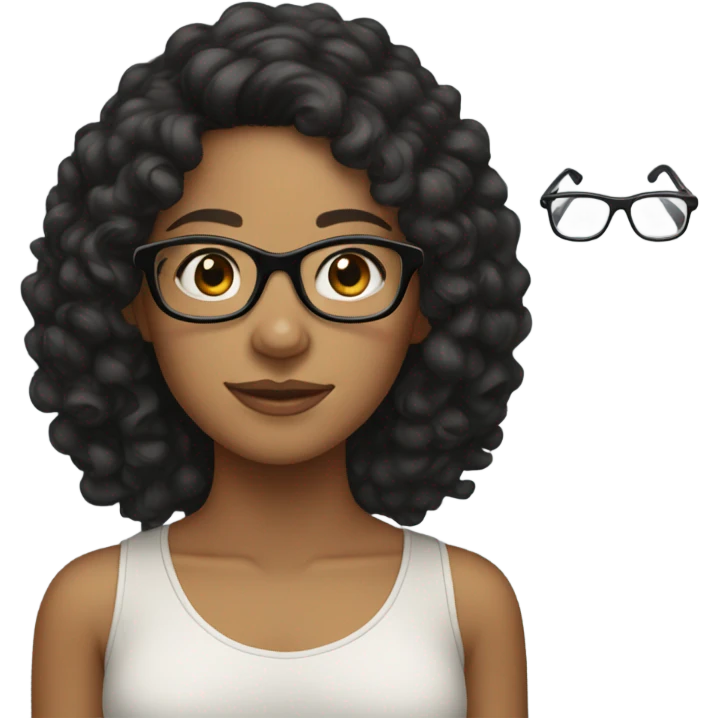 Tan girl with black curly hair and clear glasses emoji