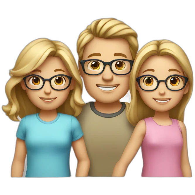 Family of 5 - blonde mom, light brown hair dad with glasses, 8 year old blonde girl with glasses, 4year old light brown hair boy and 1 year old light brown hair girl emoji