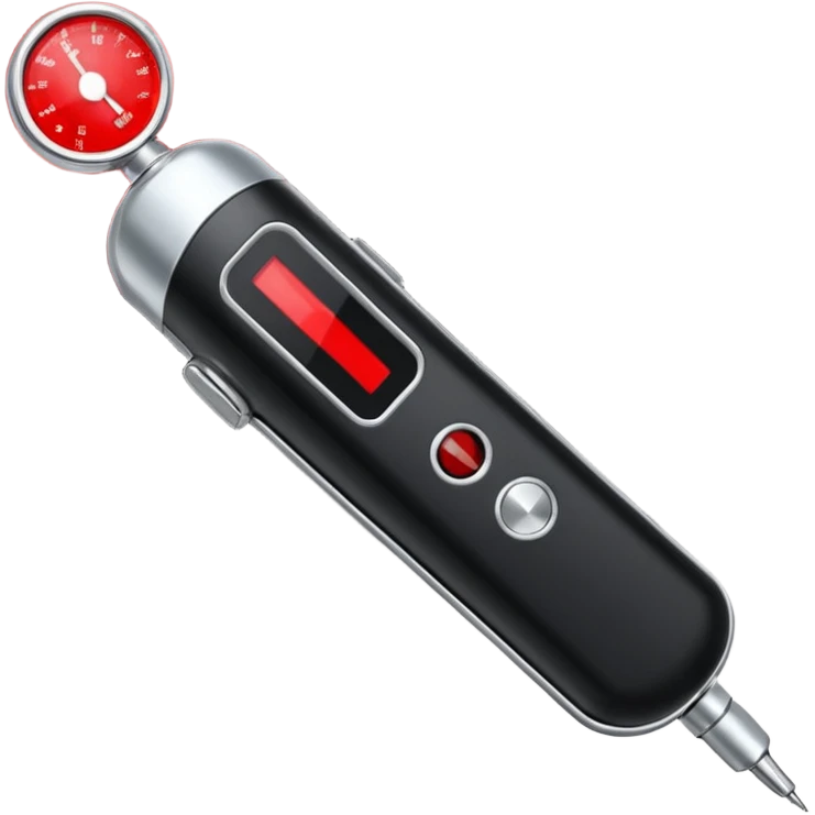 the neuralyzer from Men in Black movies; a pocket sized, extendable silver probe with a red light that flashes at the tip and 3 small black dials in the extended part; same width from end to end emoji