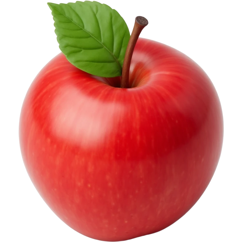 glossy red apple with a leaf, skeuomorphism icon style, realistic shine and depth emoji
