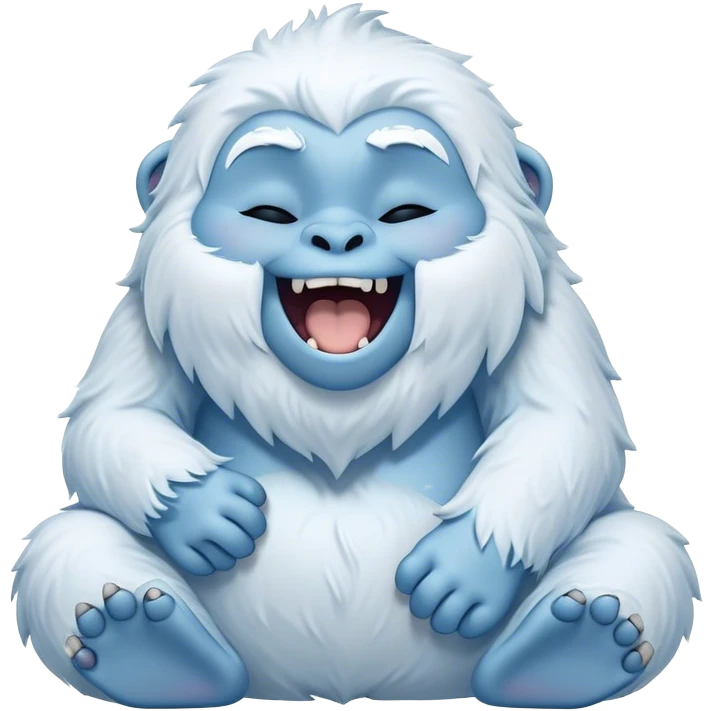 Cinematic Cute Yawning Yeti Portrait Emoji, with a charming, fluffy, snow-dusted figure in gentle whites and cool blues, head tilting back in a wide, endearing yawn with softly closed, peaceful eyes and a content little smile, simplified yet irresistibly adorable, highly detailed with a soft, frosty glow and outline capturing the serene slumber of a yeti! emoji