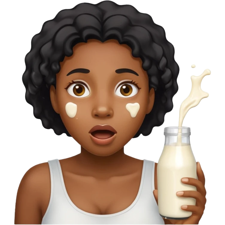 Black Woman with milk spilled on her face with a shock satisfactory expression emoji