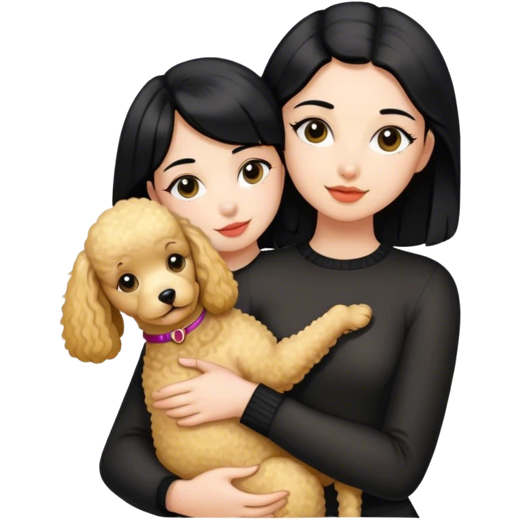 Black straight hair girl wiht golden pudel dog emoji