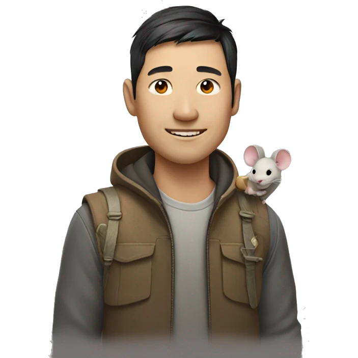 chinese man with a mouse on his shoulder emoji