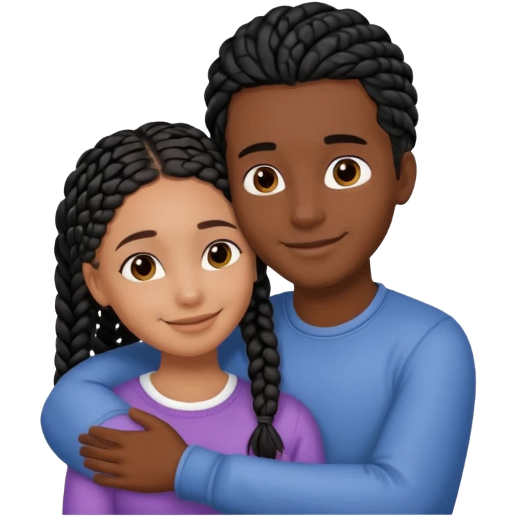 dark, black girl with black braids hugging her white italian boyfriend with straight parted brown hair emoji