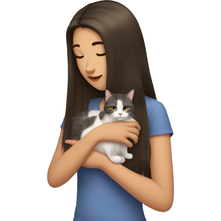 Long hair girl petting a cat emoji
