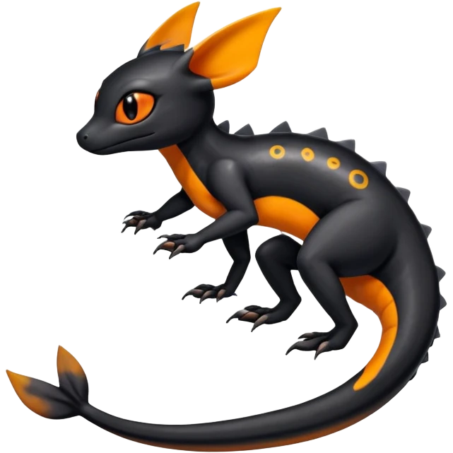 A black Salandit-Umbreon-newt-hybrid-Fakémon-creature with orange belly emoji
