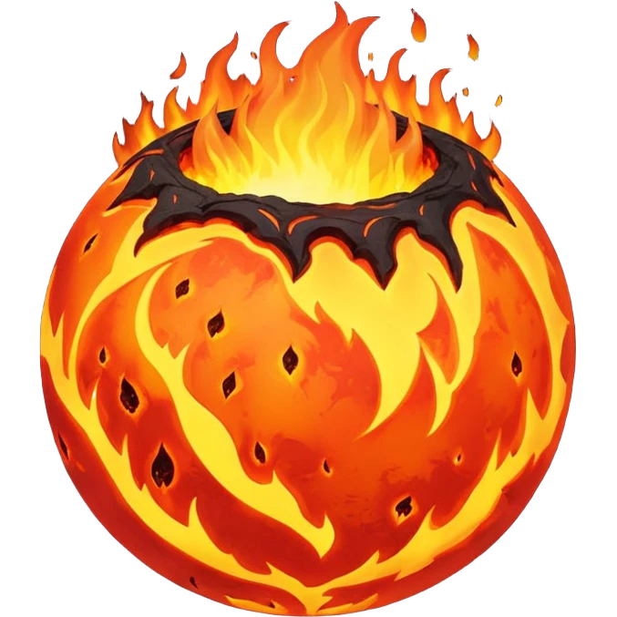 sphere globe planet, surface covered with lava fire emoji