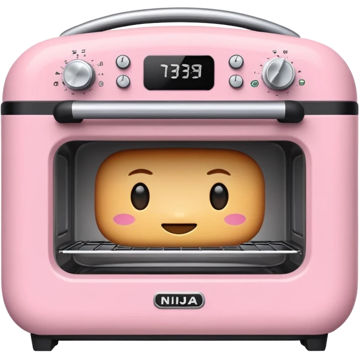 Cute emoji-style Ninja Combi countertop oven, pastel pink appliance, rounded edges, soft highlights, simple shadows, modern kitchen gadget aesthetic, realistic, centered, white background emoji