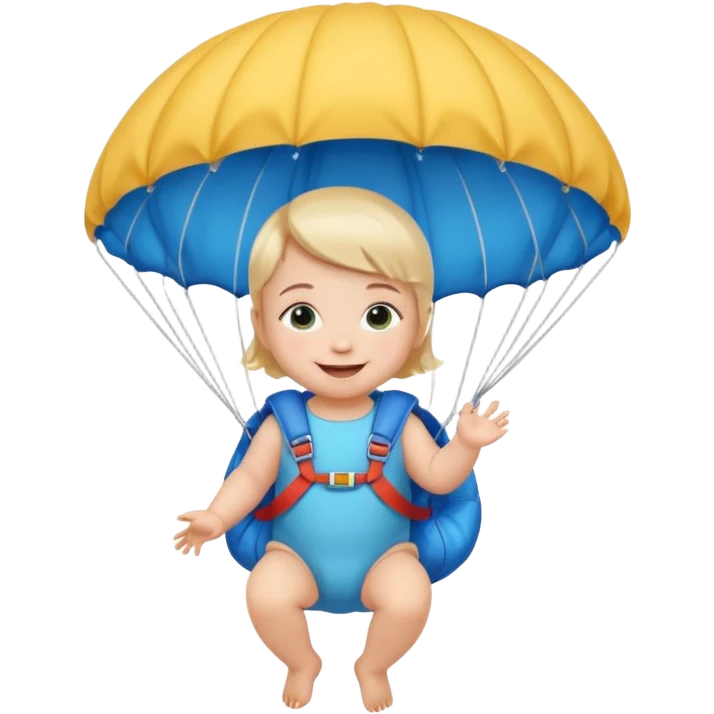 Skydiving girl baby with parachute and UFO blue emoji