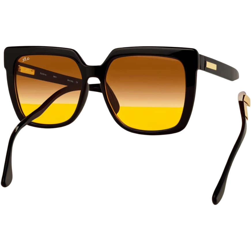 large square sunglasses with yellow gradient lenses and thick brown plastic frames, 70s fashion accessory emoji