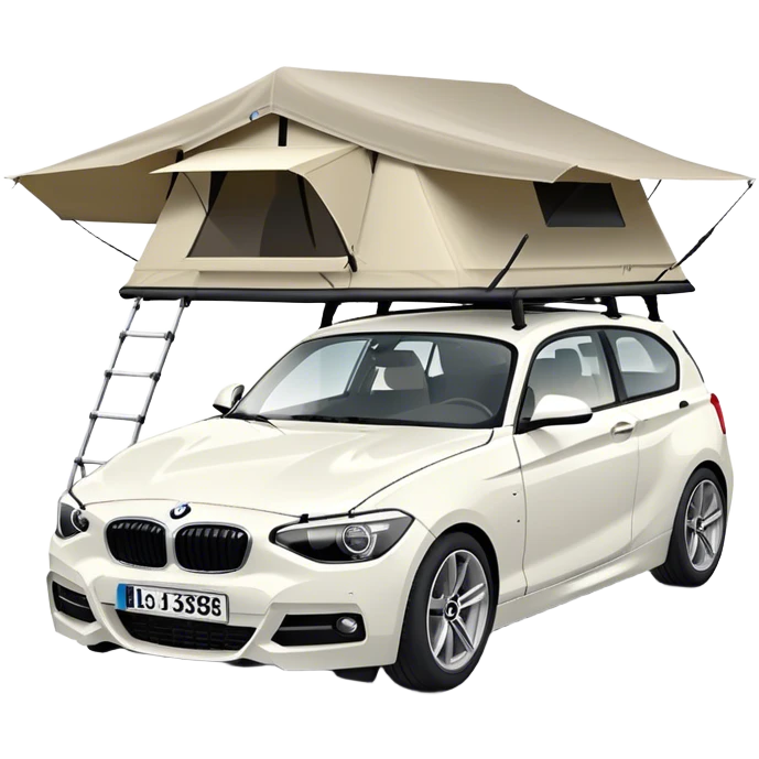 BMW 1 series 3 door in white with bmw roof tent on top emoji