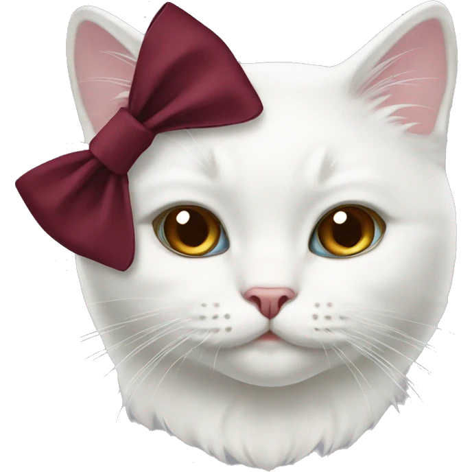 white cat with maroon bow emoji
